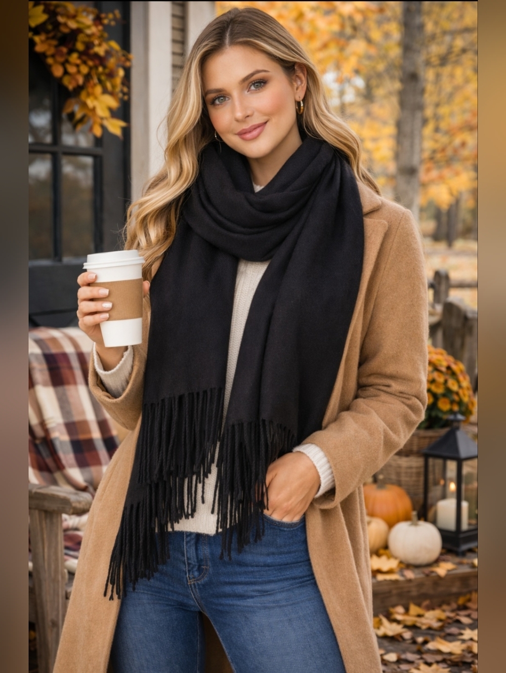 STEVE MADDEN Women's Fringed So Soft Blanket Wrap Scarf